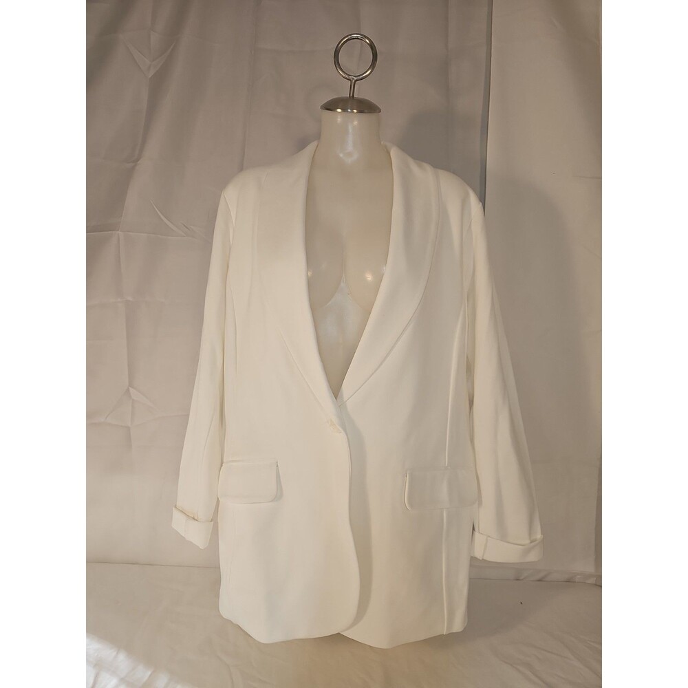 SG Tailored Susan Graver White Large Single-Button Blazer Jacket Pockets